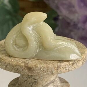 Vintage MINI Yellow Chinese Soapstone Hand Carved SNAKE Figurine Carving 1.4"